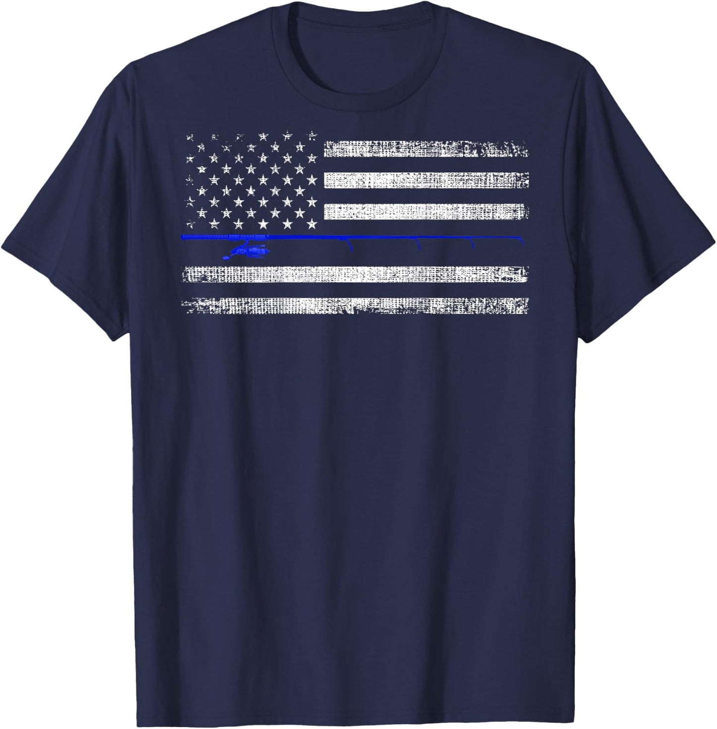 American Flag Distressed Fishing Printed On Back Women Kids Men T-Shirt - T-Shirt | Navy