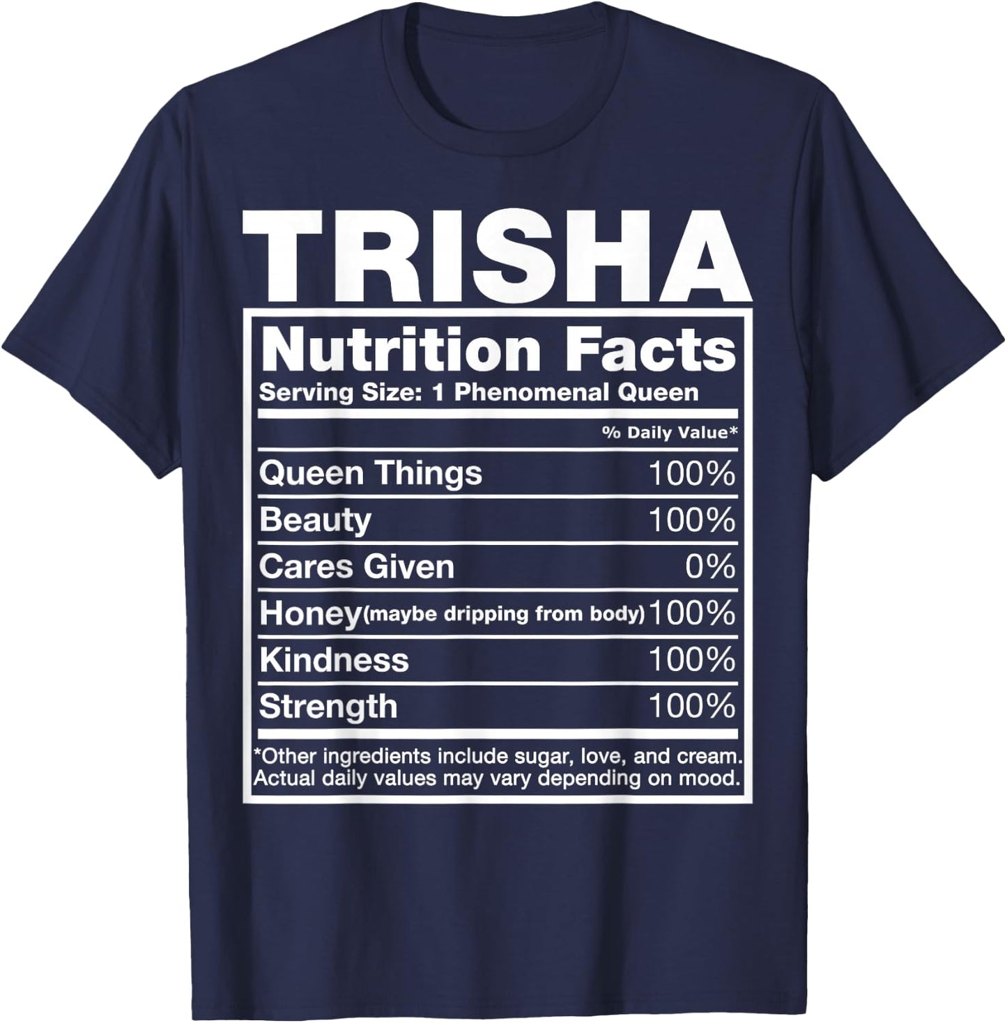 Trisha Nutrition Facts Trisha Name Birthday Shirt T-Shirt - T-Shirt | Navy