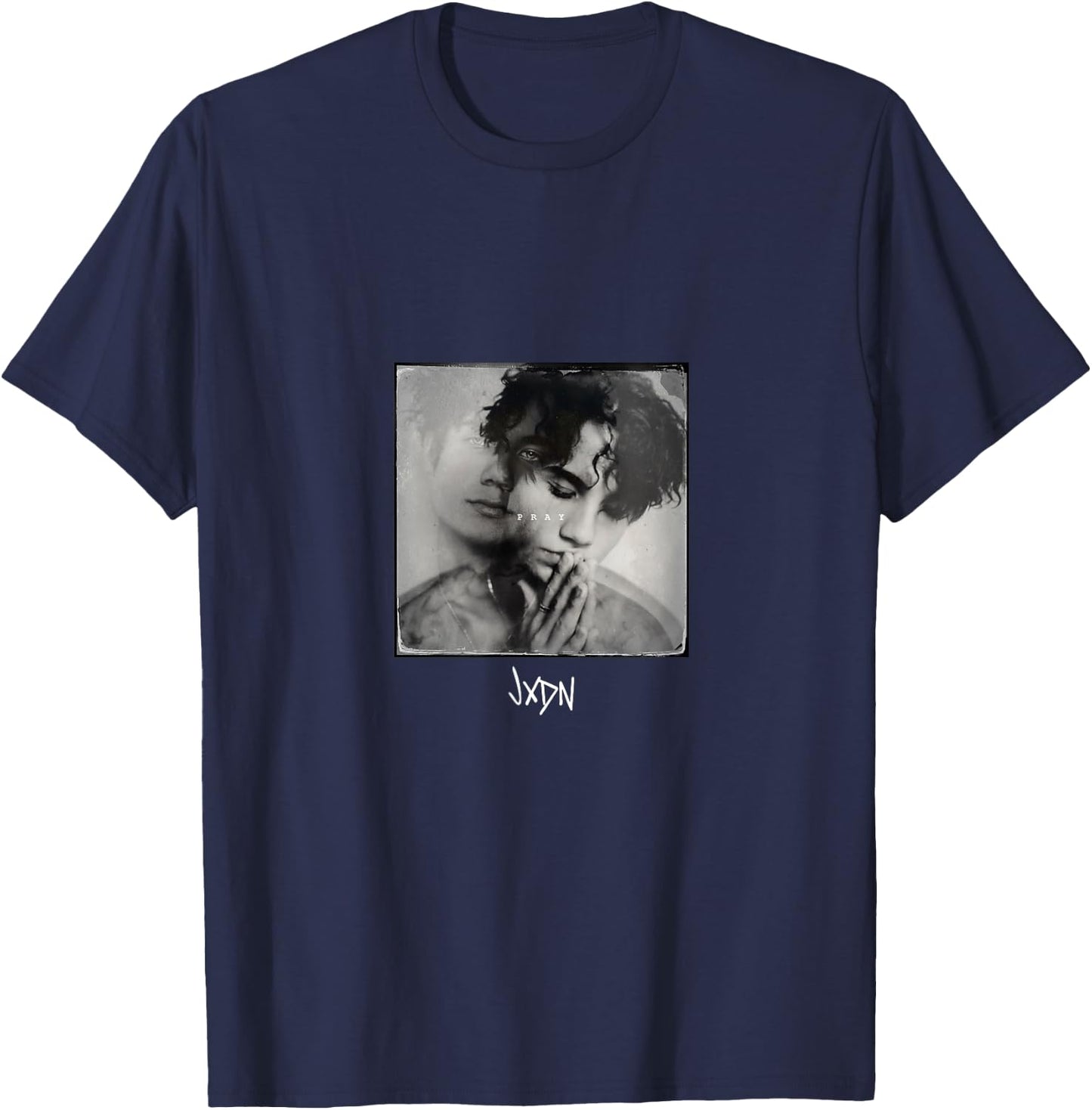 jxdn Men's Black Cotton , Small, Short Sleeve, , Classic Fit, Pray (Dark) Print T-Shirt - T-Shirt | Navy