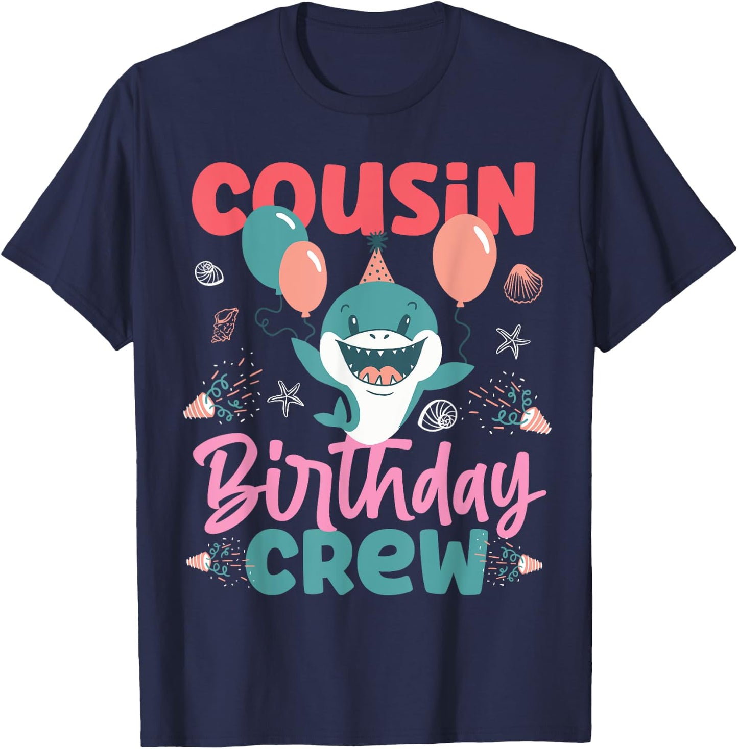 Cousin Birthday Crew Cute Shark T-Shirt - T-Shirt | Navy