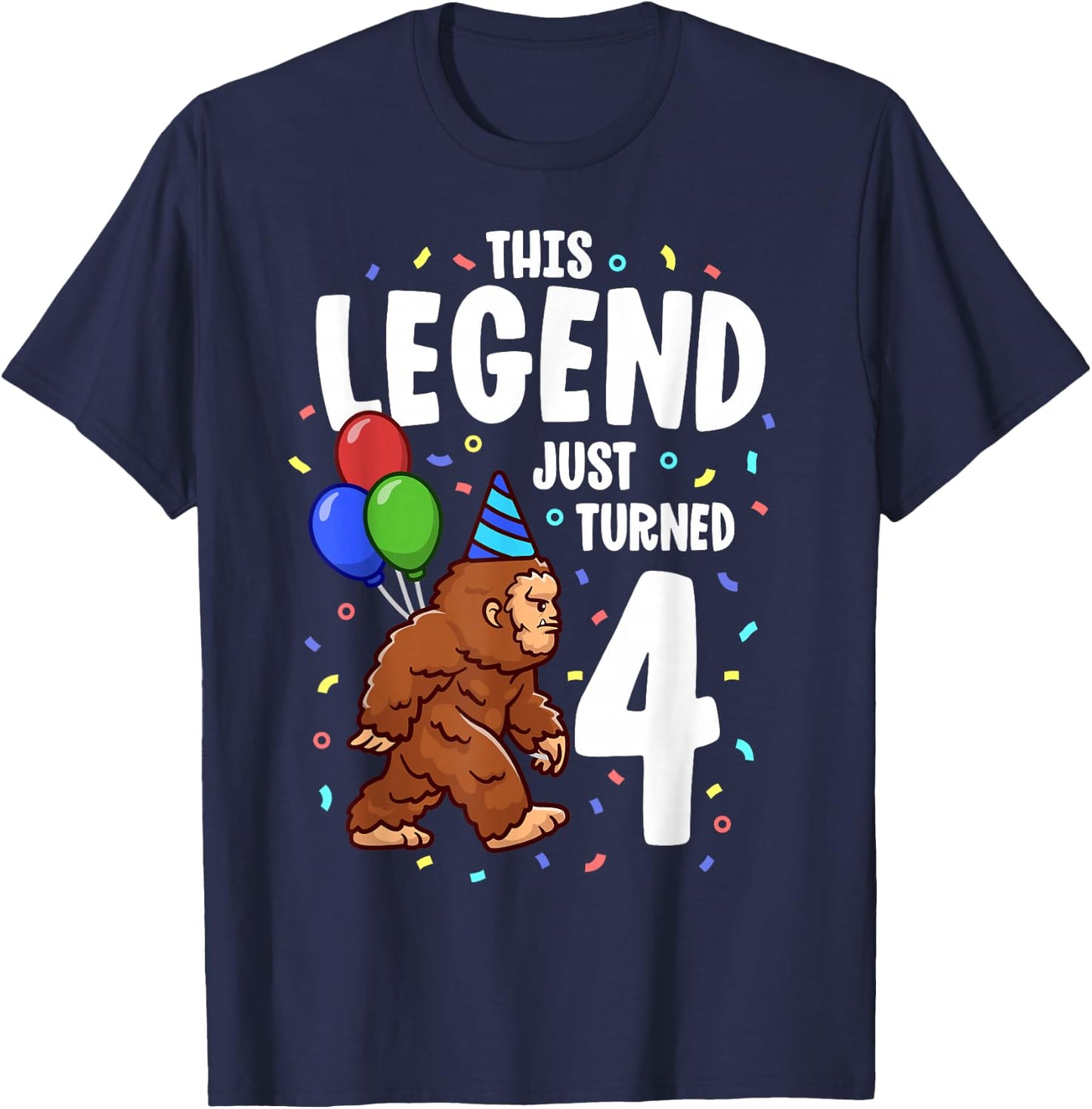 Bigfoot Birthday Party 4 Years Old Sasquatch Theme Boys T-Shirt - T-Shirt | Navy
