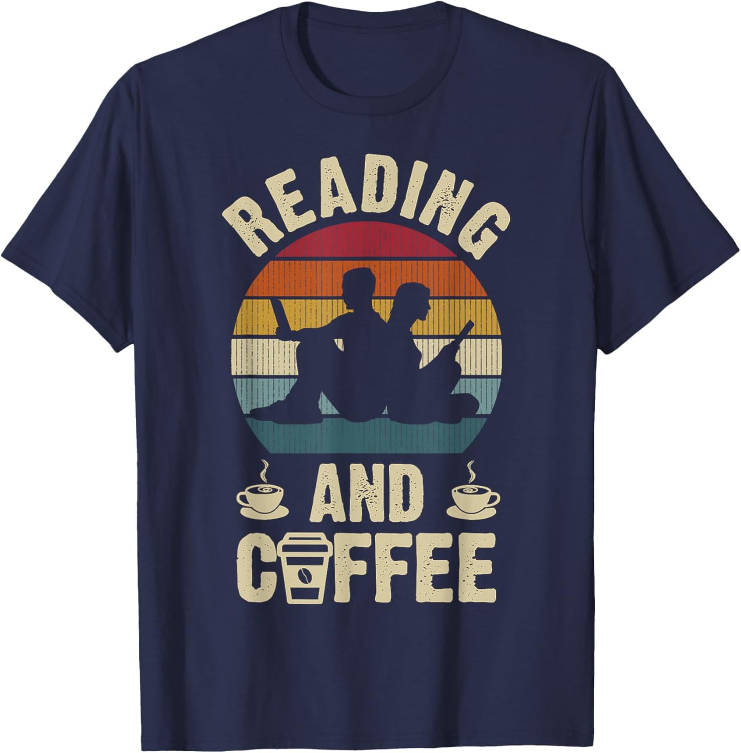 Funny Reading and Coffee Lovers Vintage Theme Hobby Cute T-Shirt - T-Shirt | Navy