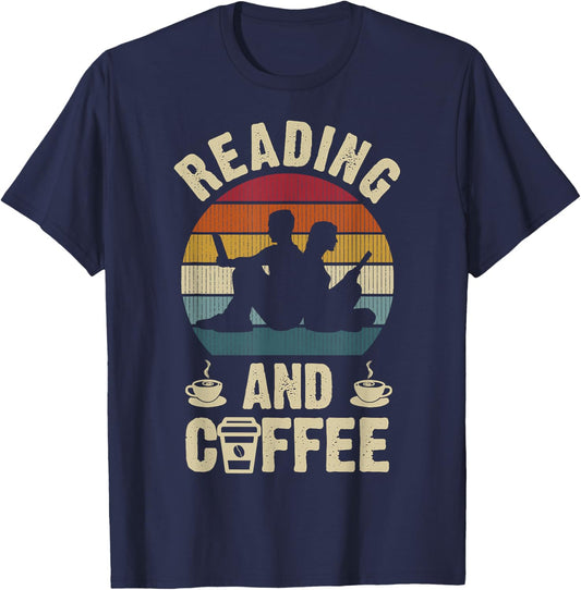 Funny Reading and Coffee Lovers Vintage Theme Hobby Cute T-Shirt - T-Shirt | Navy
