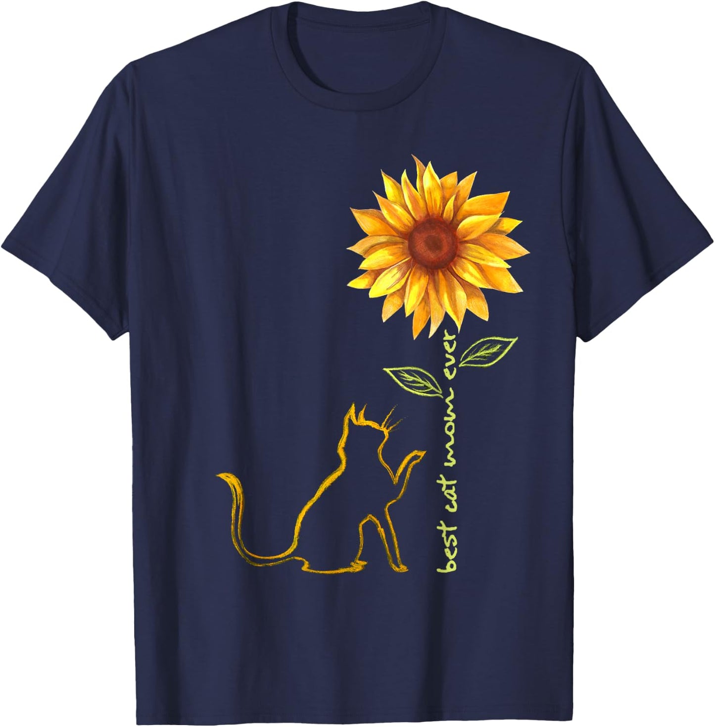 Best Cat Mom Ever Sunflower Cat Tree Men Women Girls Kids T-Shirt - T-Shirt | Navy