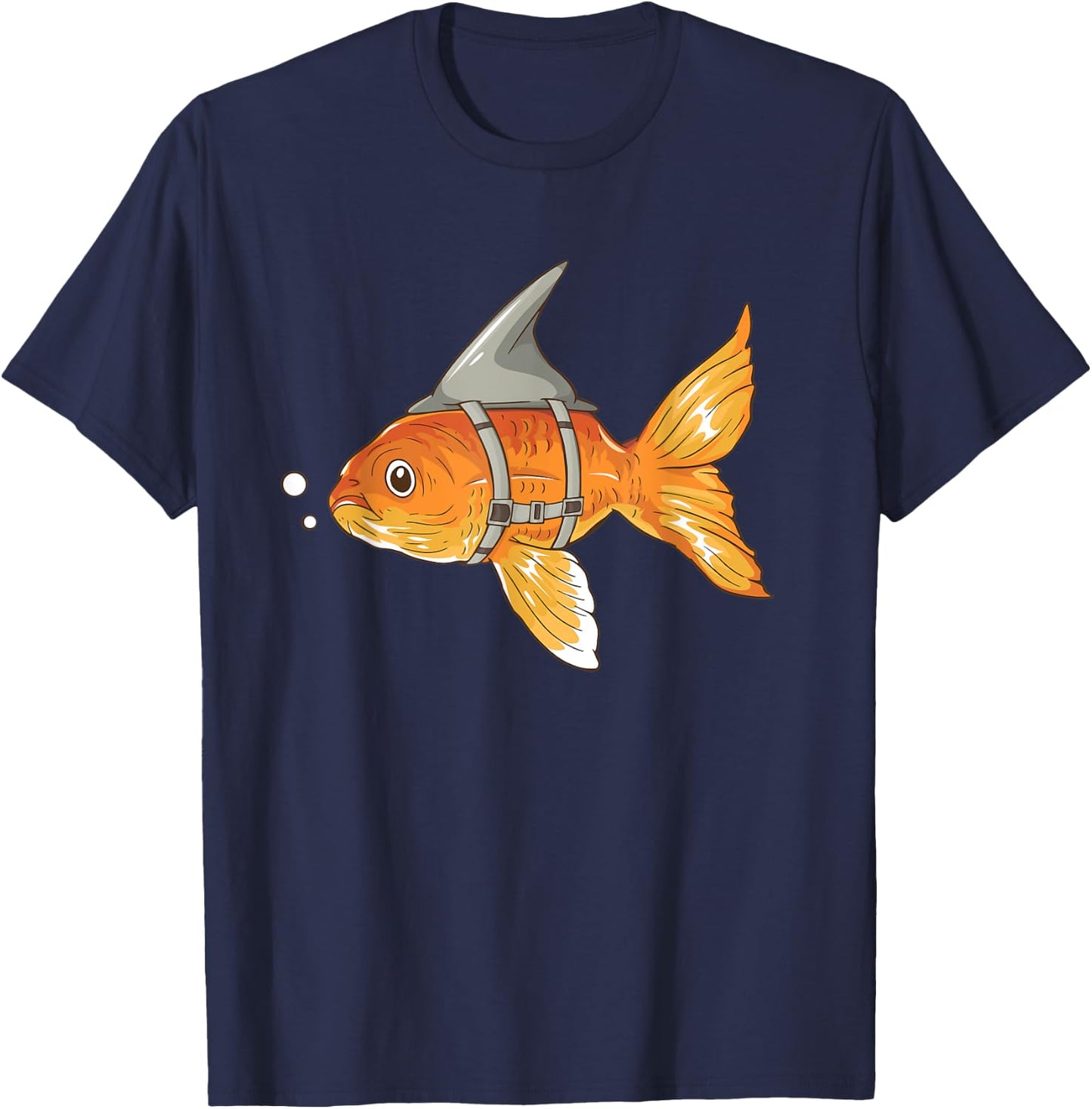 Funny Goldfish with Shark Fin Strapped - Aquarium Koi Carb T-Shirt - T-Shirt | Navy