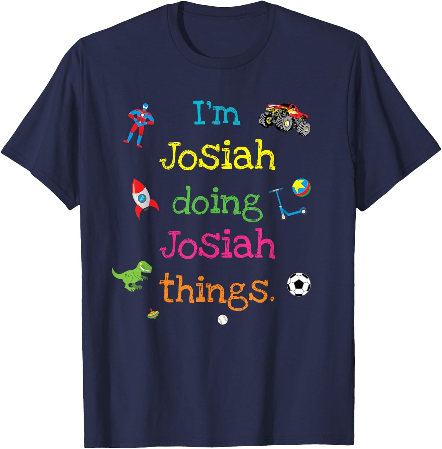 Josiah Cute Kid's Cartoon Gift Boys Personalized T-Shirt - T-Shirt | Navy