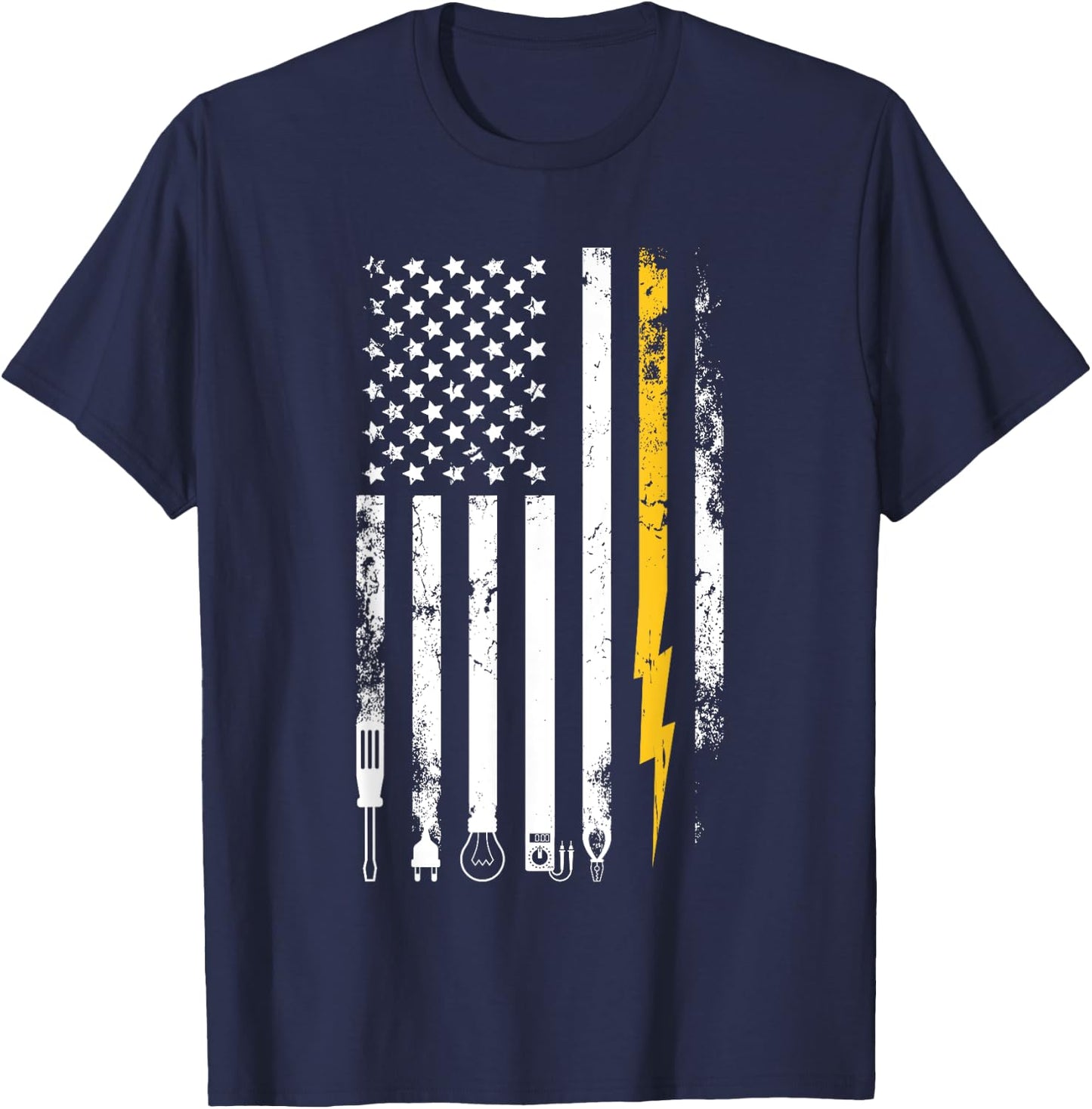Electrician US Flag Electricians Tools T-Shirt - T-Shirt | Navy