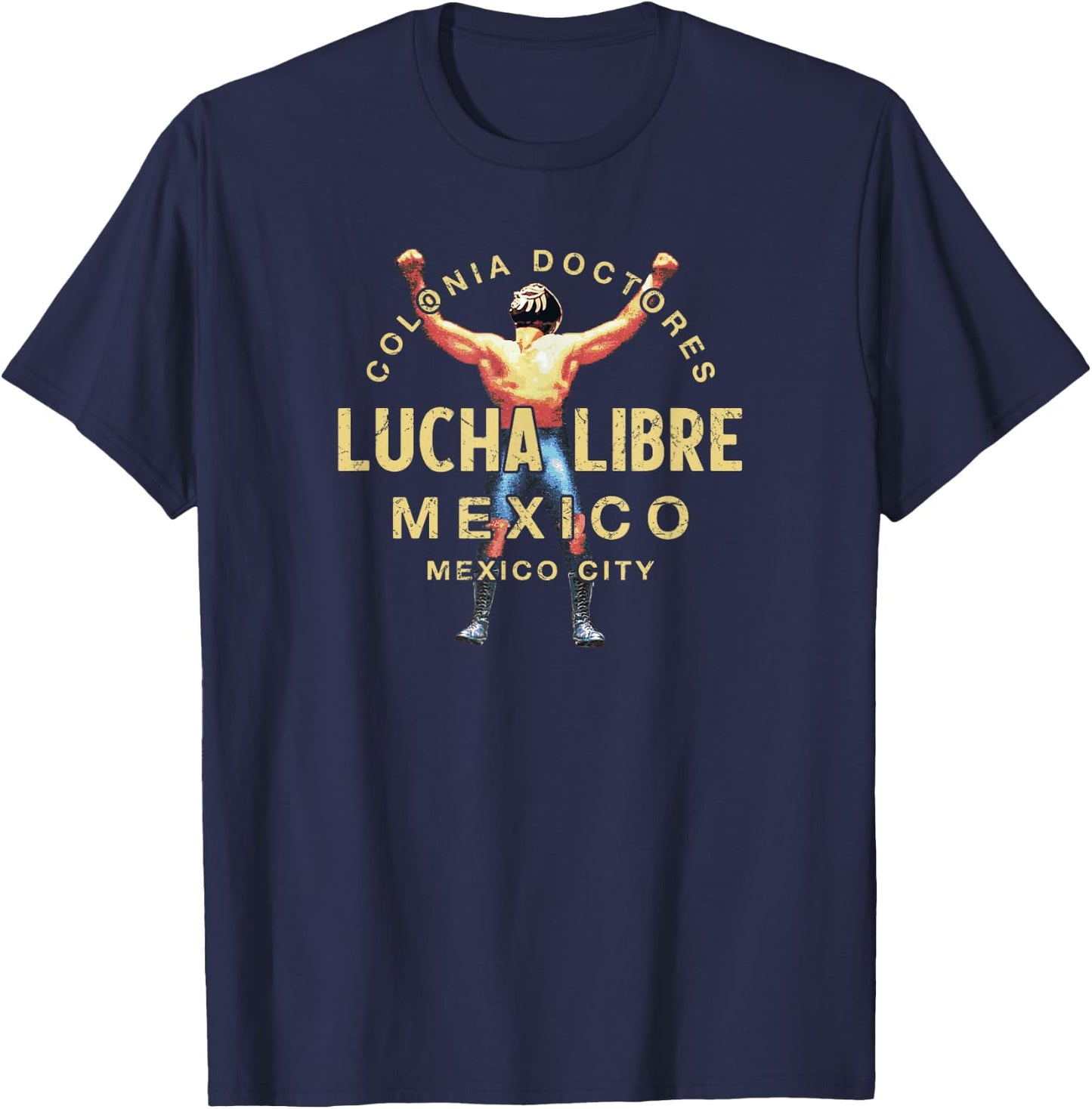 Lucha Libre Wrestling Vintage Wrestler T-Shirt - T-Shirt | Navy