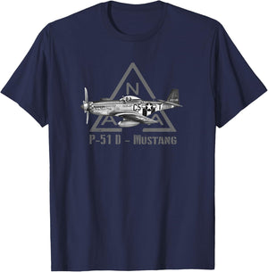 North American P-51 Mustang military fighter plane ww2 T-Shirt - T-Shirt | Navy