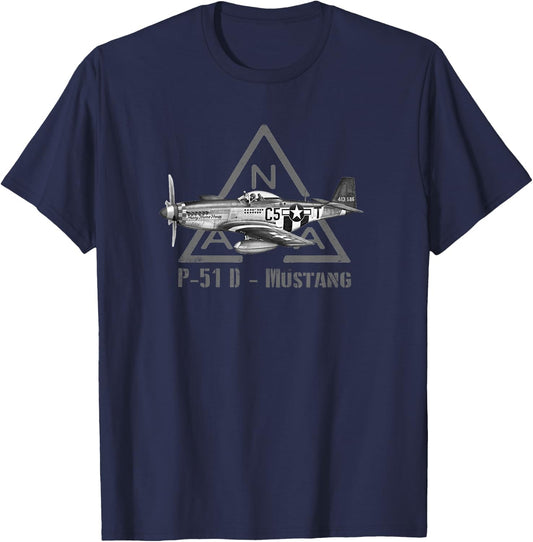 North American P-51 Mustang military fighter plane ww2 T-Shirt - T-Shirt | Navy