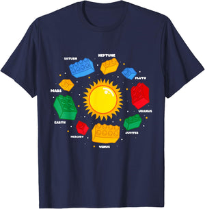Boys Space Planet Master Builder Science Building Blocks T-Shirt - T-Shirt | Navy