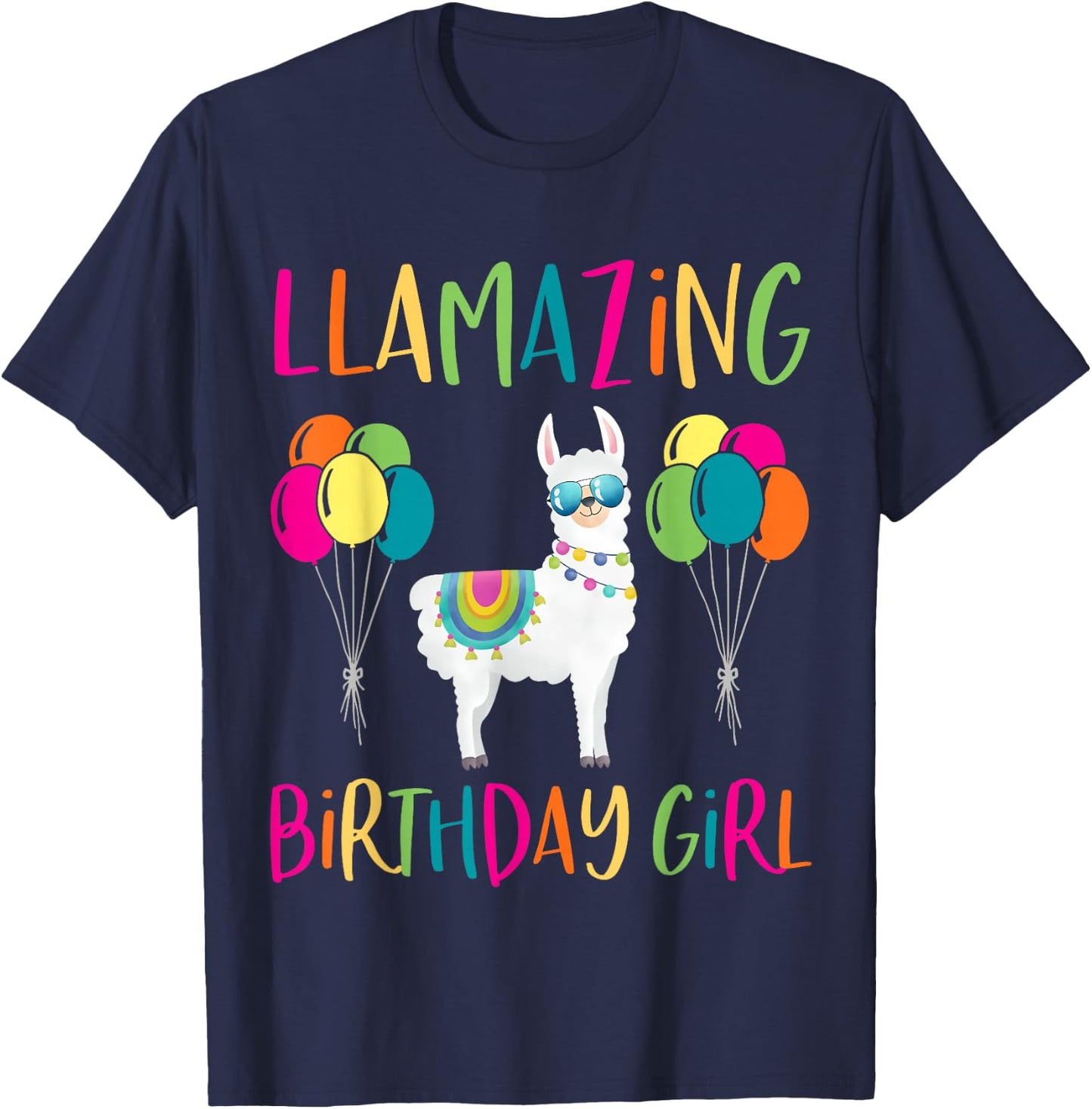 Girl Llama Birthday LLamazing Party Alpaca Balloons Gift Small T-Shirt - T-Shirt | Navy