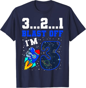 3...2...1 Blast Off I'm 3 Birthday Rocket 3rd Space Party T-Shirt - T-Shirt | Navy