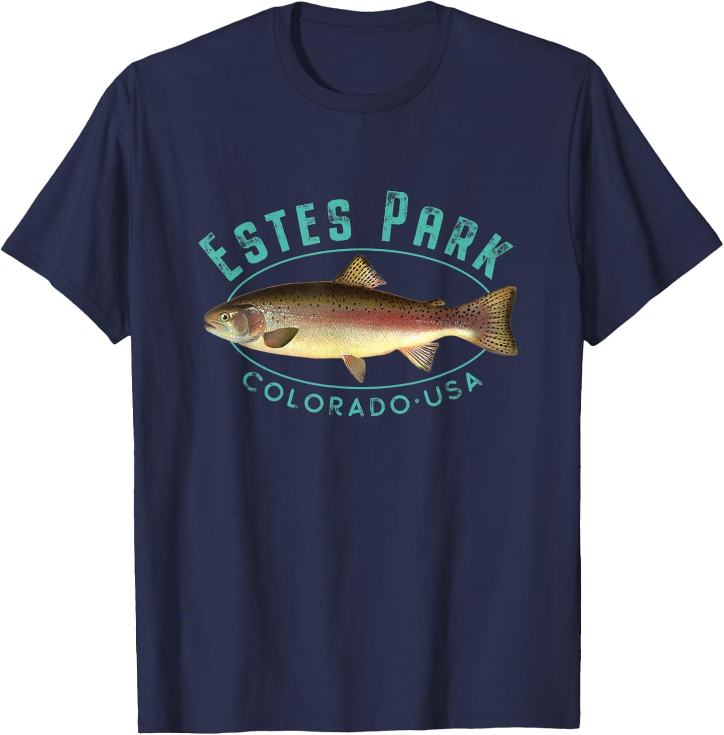 Estes Park Colorado Rainbow Trout Design T-Shirt - T-Shirt | Navy