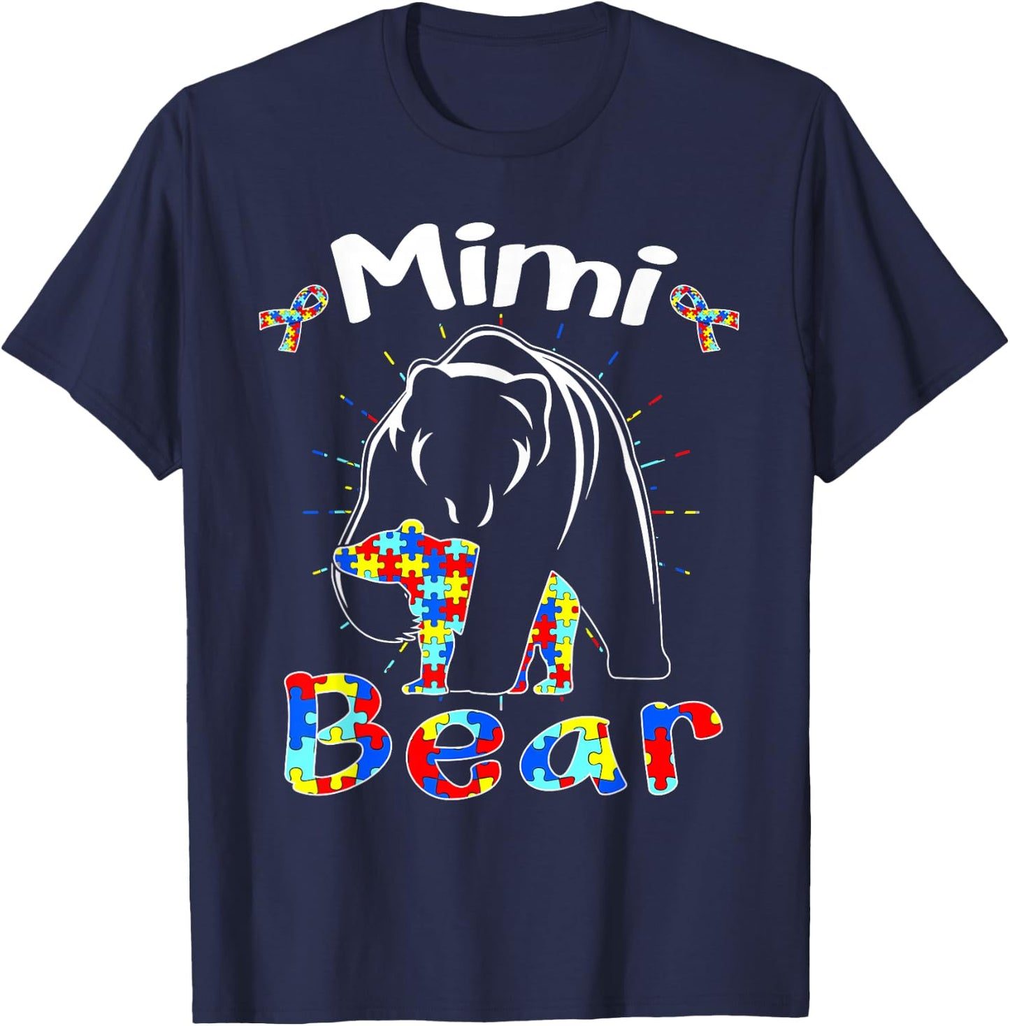 Cute Mimi Bear Autism Awareness Autistic Family Lover T-Shirt - T-Shirt | Navy