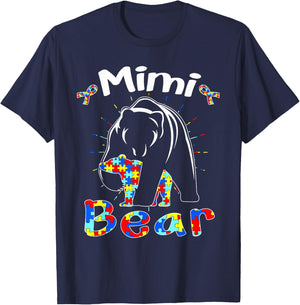 Cute Mimi Bear Autism Awareness Autistic Family Lover T-Shirt - T-Shirt | Navy