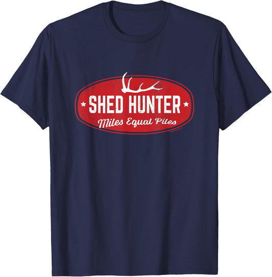 Elk Shed Antler Hunter - Miles Equal Piles T-Shirt - T-Shirt | Navy