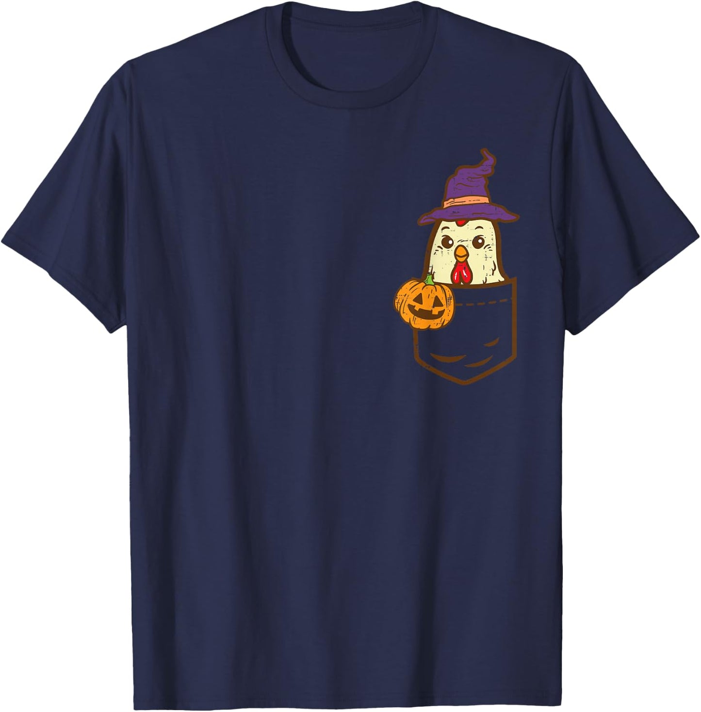 Pocket Chicken Witch Pumpkin Halloween Bird Animal Farmer T-Shirt - T-Shirt | Navy