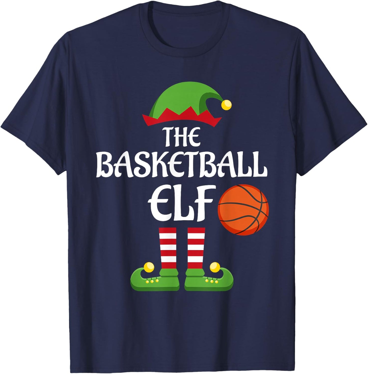 Basketball Elf Family Matching Group Christmas Sporty T-Shirt - T-Shirt | Navy