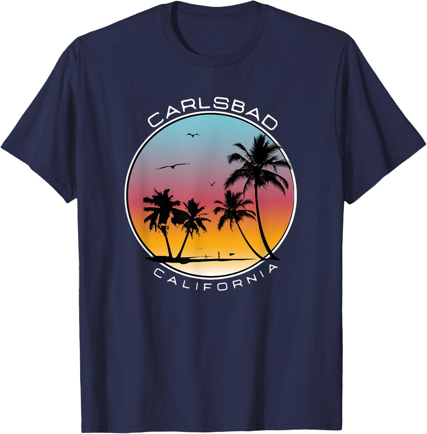 Carlsbad California Sunset Palm Tree T-Shirt - T-Shirt | Navy