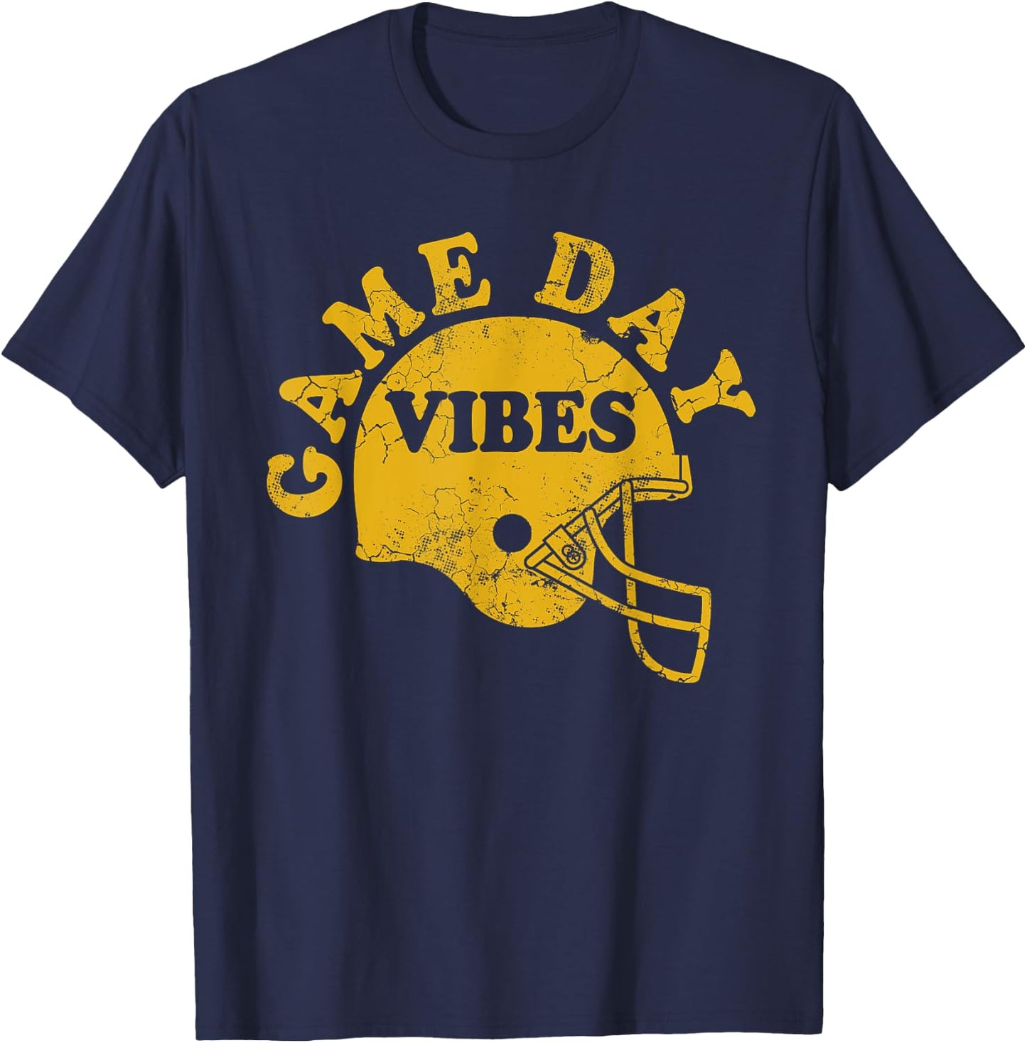 Football Game Day Vibes Yellow Helmet Men Women Kids Boys T-Shirt - T-Shirt | Navy