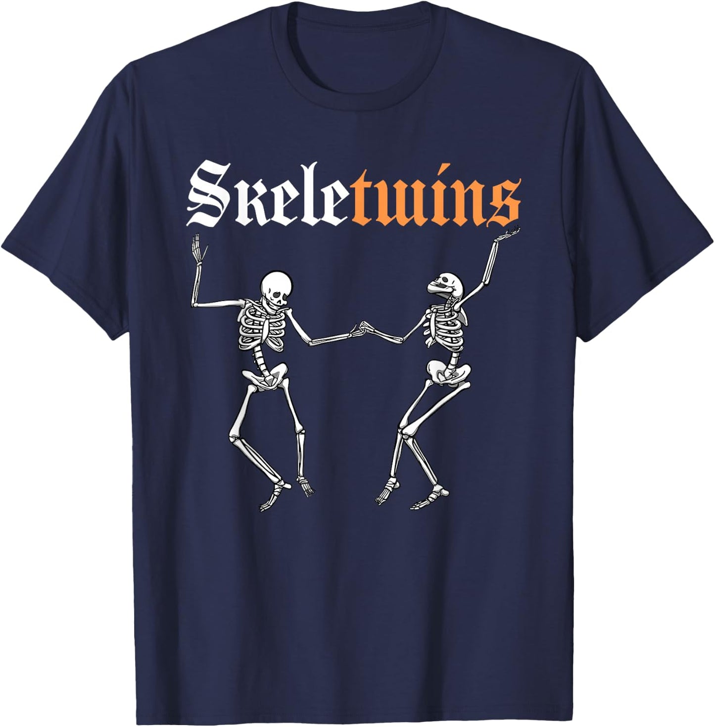 Twins Halloween Matching Skeletwins Funny Dancing Skeletons T-Shirt - T-Shirt | Navy