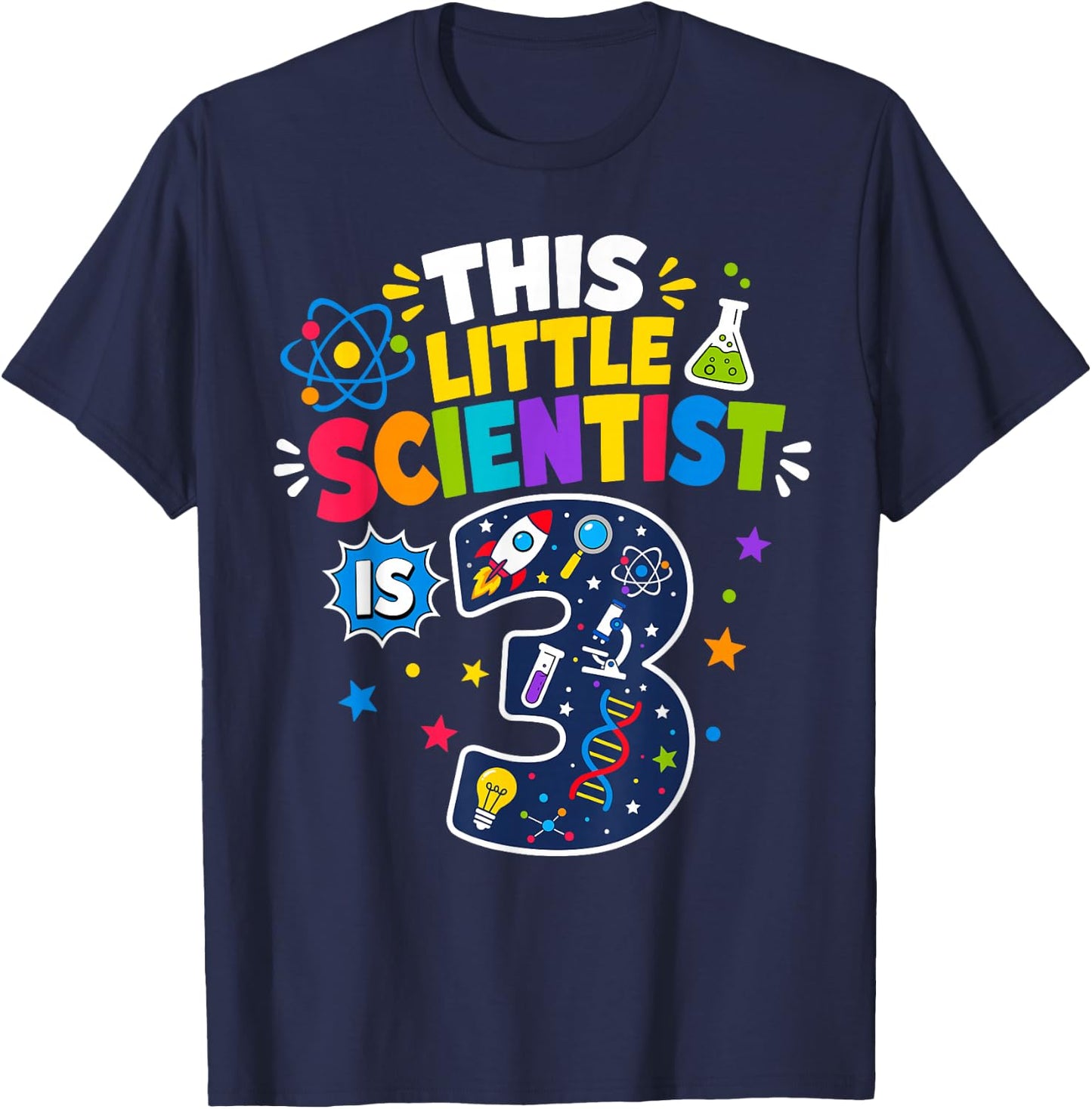 This Little Scientist is 3 3rd Birthday Science Kids T-Shirt - T-Shirt | Navy