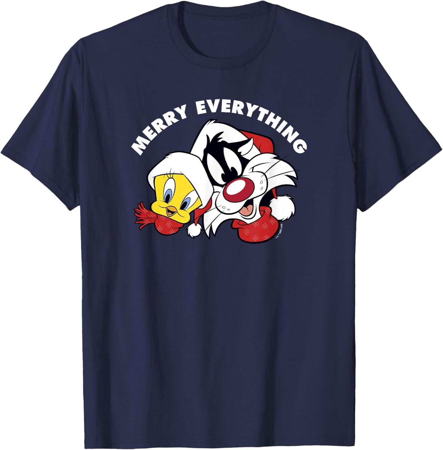 Looney Tunes Sylvester And Tweety Merry Everything Christmas T-Shirt - T-Shirt | Navy