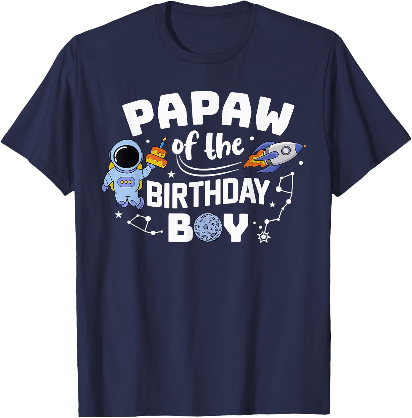 Papaw Of The Birthday Boy Astronaut Family Space Planets T-Shirt - T-Shirt | Navy