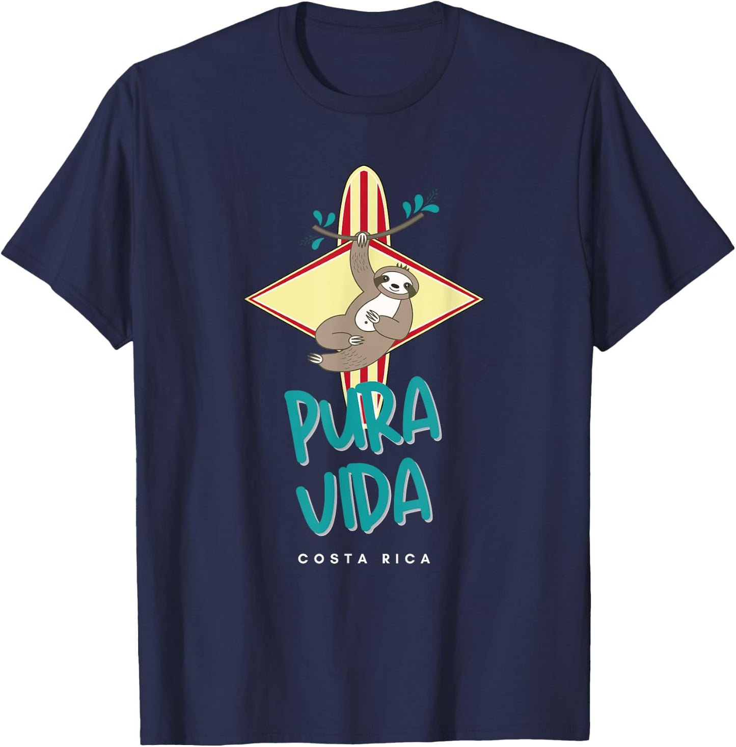Costa Rica Surfing Sloth Pura Vida Motto Souvenir T-Shirt - T-Shirt | Navy