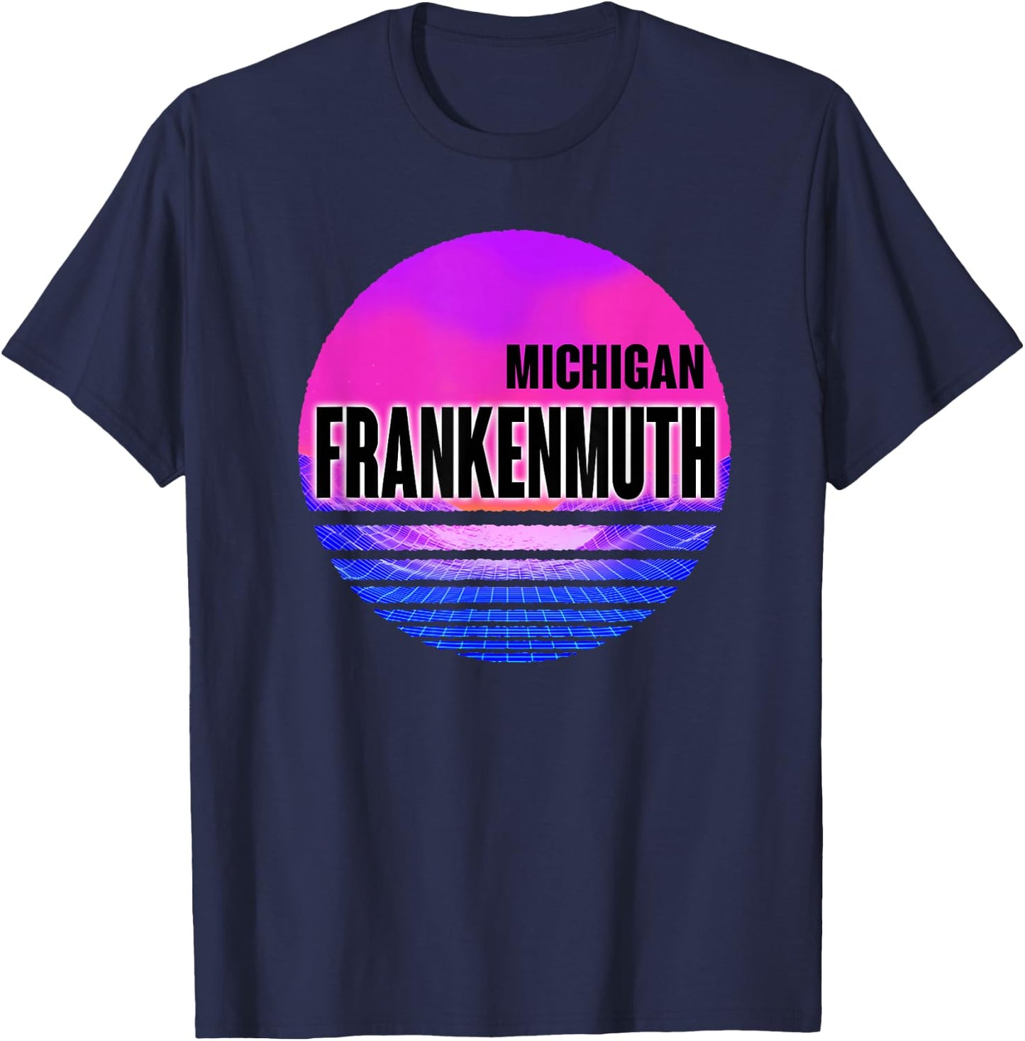 Vintage Frankenmuth Vaporwave Michigan T-Shirt - T-Shirt | Navy