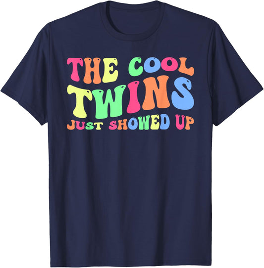 Cool Twins Just Showed Up Spirit Week Groovy Twin Day Twins T-Shirt - T-Shirt | Navy