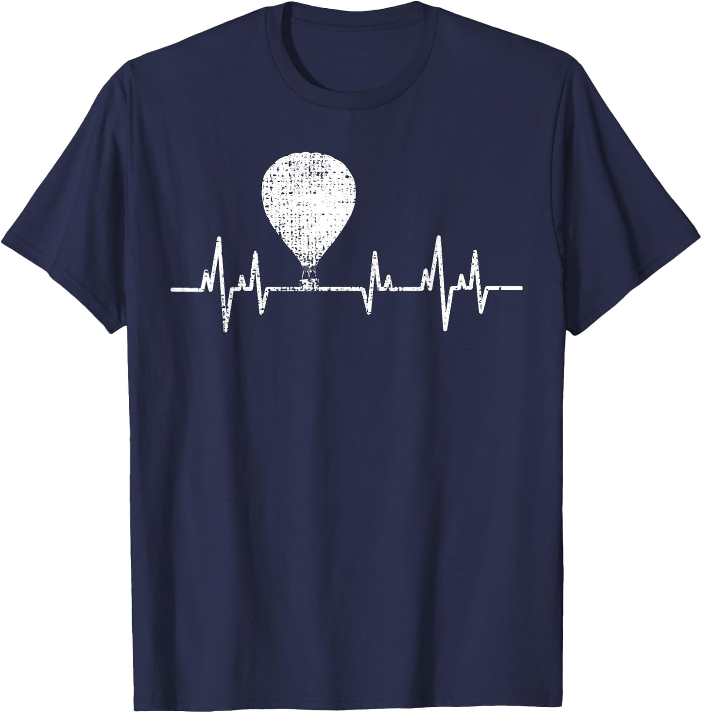 Hot Air Balloon Vintage Heartbeat ECG Love T-Shirt - T-Shirt | Navy