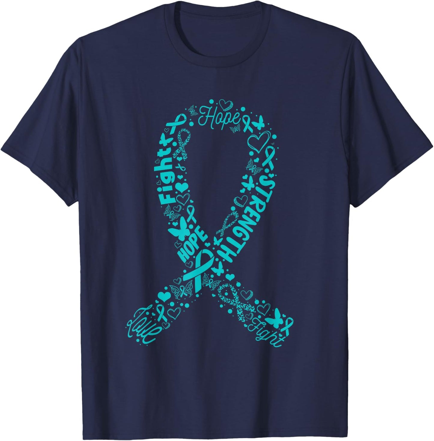 Ovarian Cancer Teal Awareness Ribbon Mother's Day T-Shirt - T-Shirt | Navy