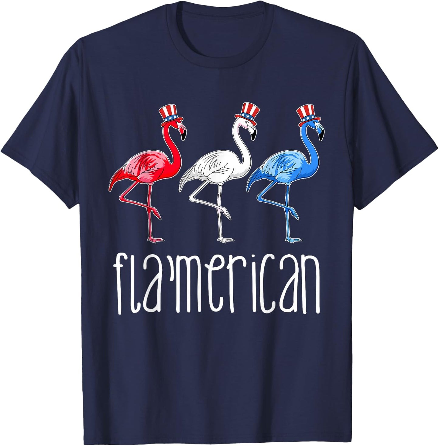 Funny Patriotic Flamingo American USA 4th of July Women Girl T-Shirt - T-Shirt | Navy
