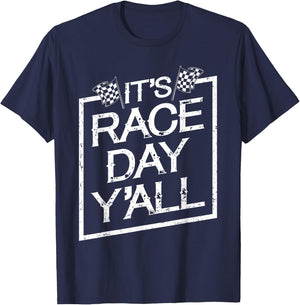 It's Race Day Y'all Dirt Track Racing Checkered Flag T-Shirt - T-Shirt | Navy