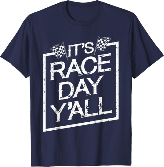 It's Race Day Y'all Dirt Track Racing Checkered Flag T-Shirt - T-Shirt | Navy