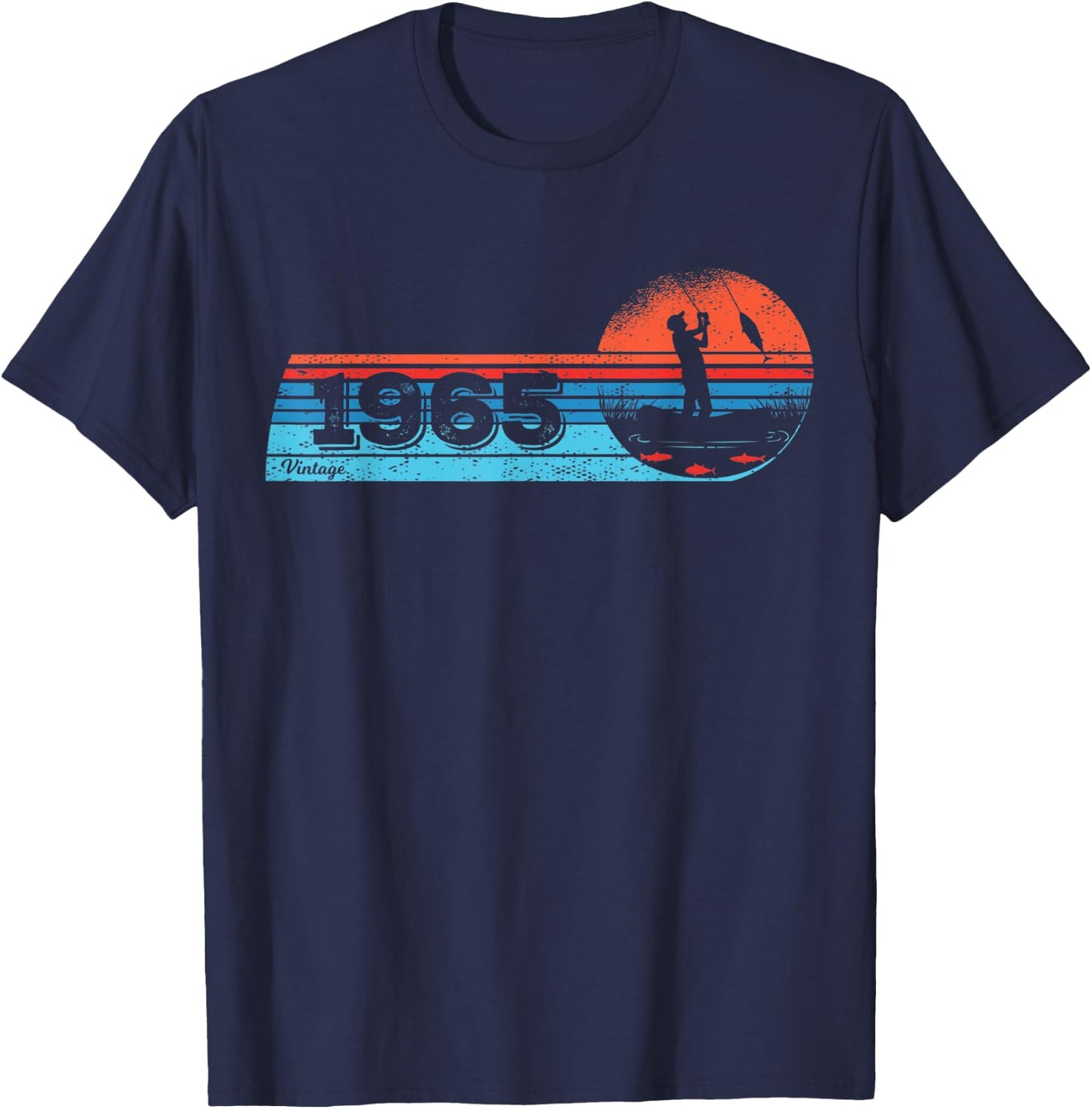 Fisher-men Vintage born 1965 Birthday Fly-fishing Fishing T-Shirt - T-Shirt | Navy