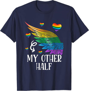 My Other Half LGBT Matching Couple Rainbow Wings Gay Lesbian T-Shirt - T-Shirt | Navy