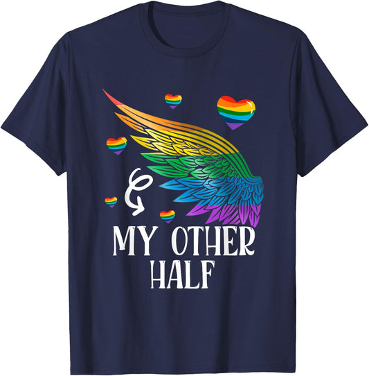 My Other Half LGBT Matching Couple Rainbow Wings Gay Lesbian T-Shirt - T-Shirt | Navy
