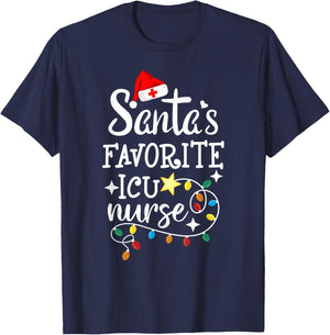 Merry Christmas Nurse Crew RN Santa's Favorite ICU Nurse T-Shirt - T-Shirt | Navy