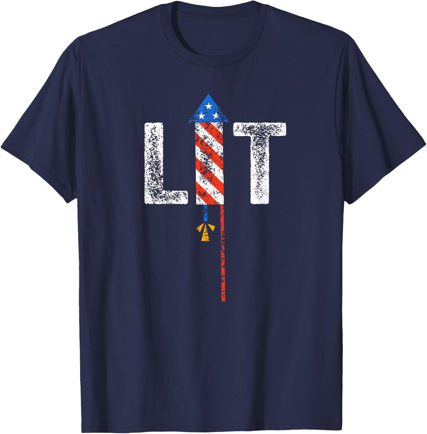 Lit 4th of July Patriotic American Fireworks USA Fourth T-Shirt - T-Shirt | Navy
