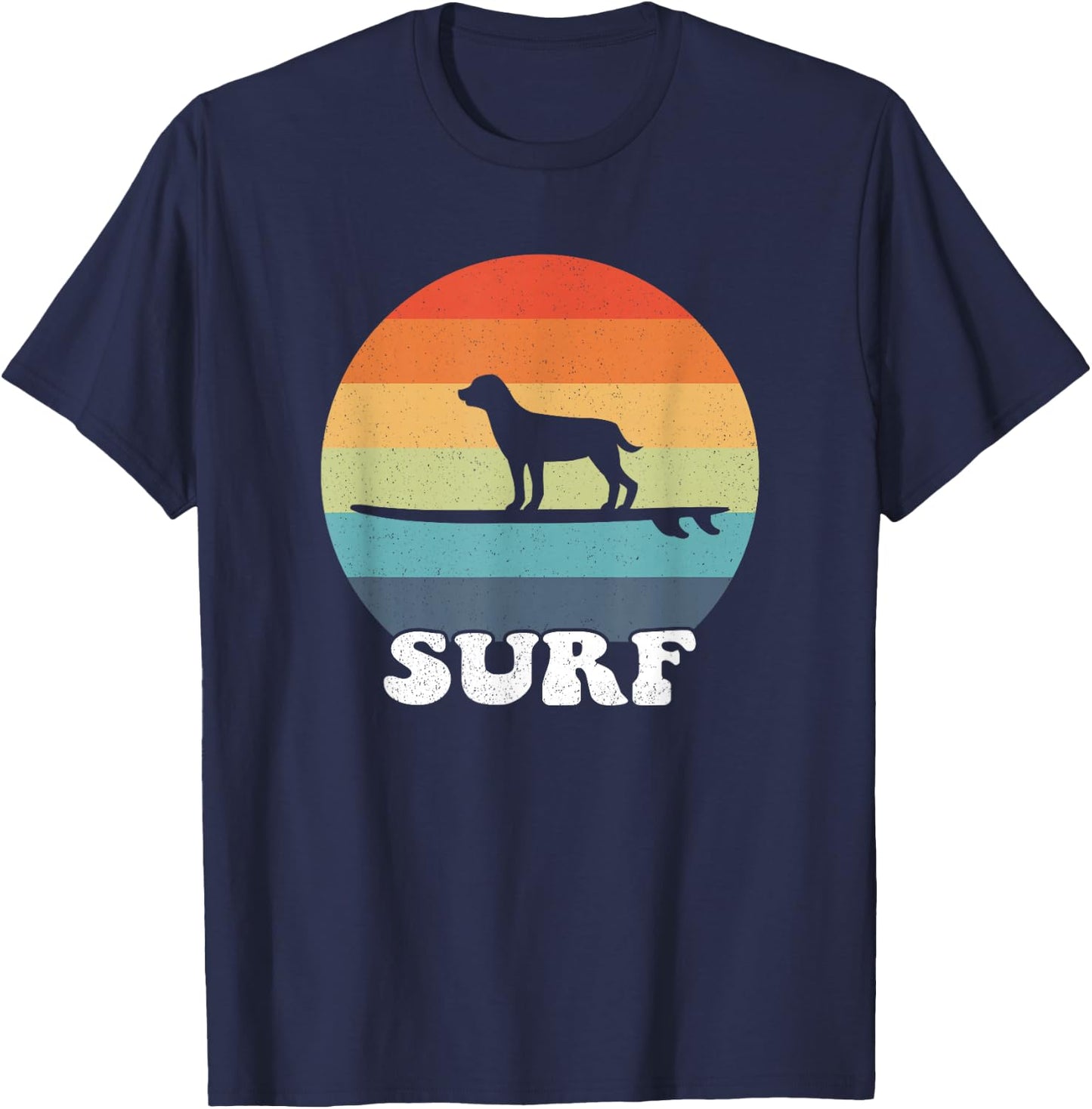Dog On Surfboard Surfing Board Surfer Dog Retro Surf Cute T-Shirt - T-Shirt | Navy