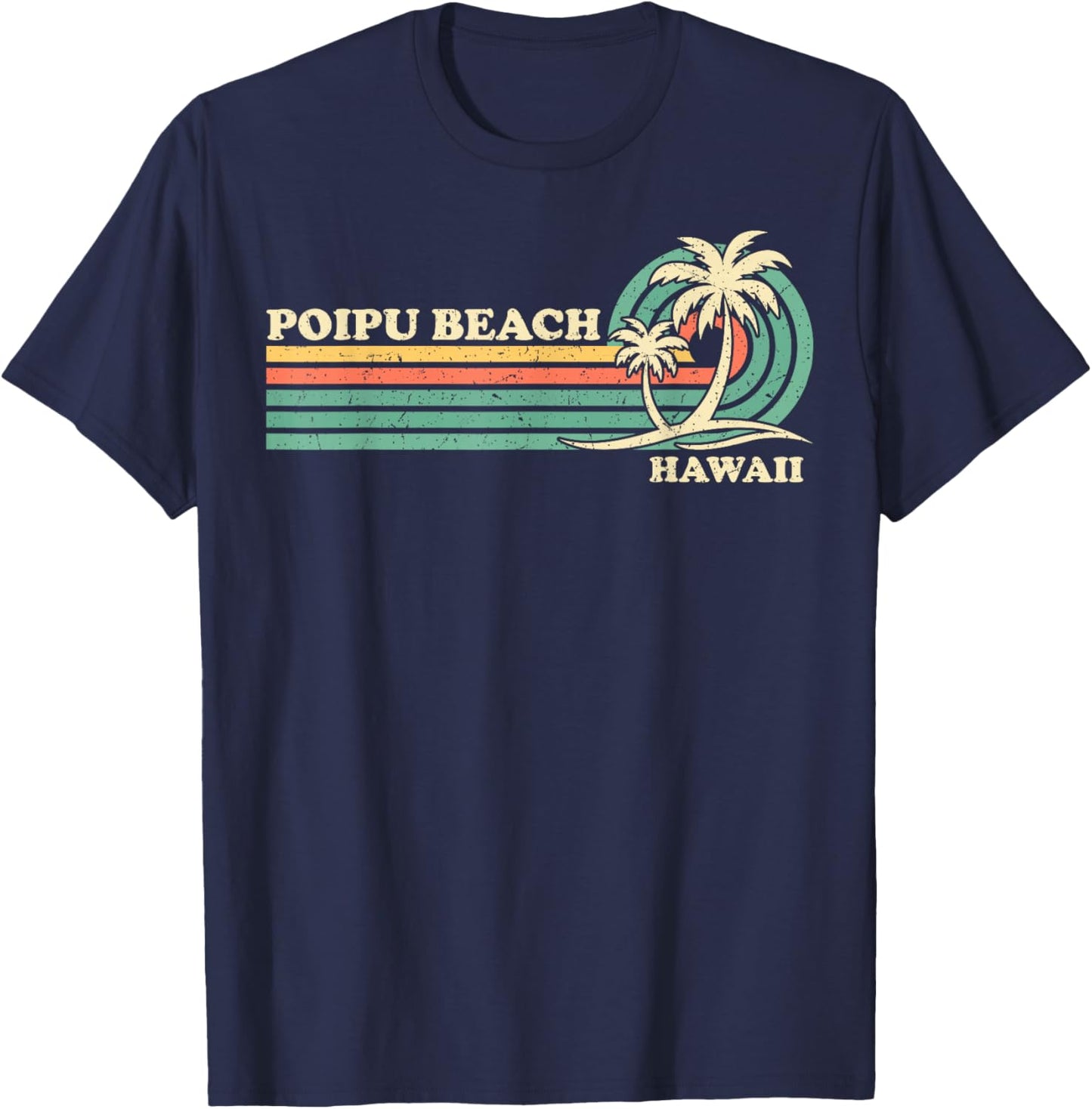 Vintage Retro Summer Vacation Hawaii Poipu Beach Men Women Kids T-Shirt - T-Shirt | Navy