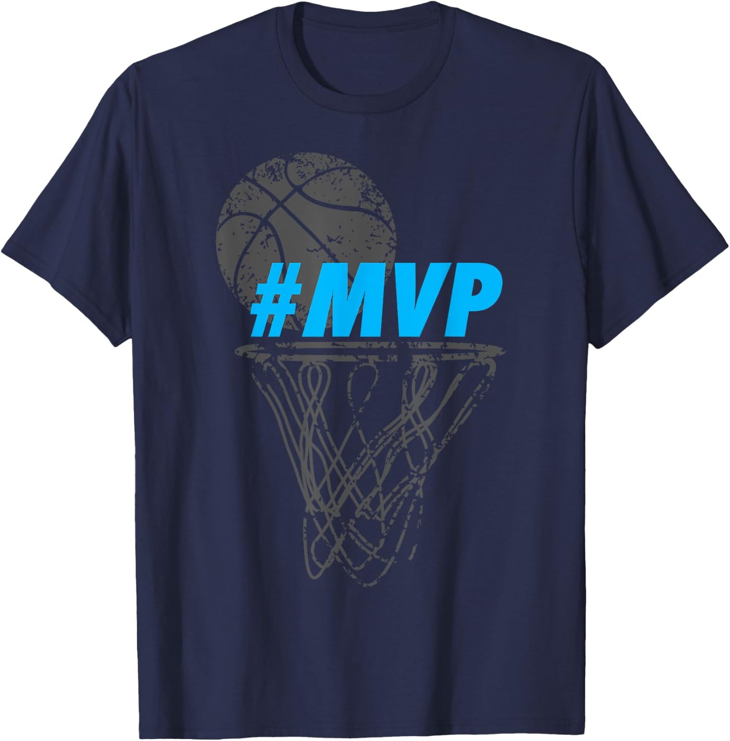 Trendy Graphic Basketball Hoop Hashtag MVP T-Shirt - T-Shirt | Navy