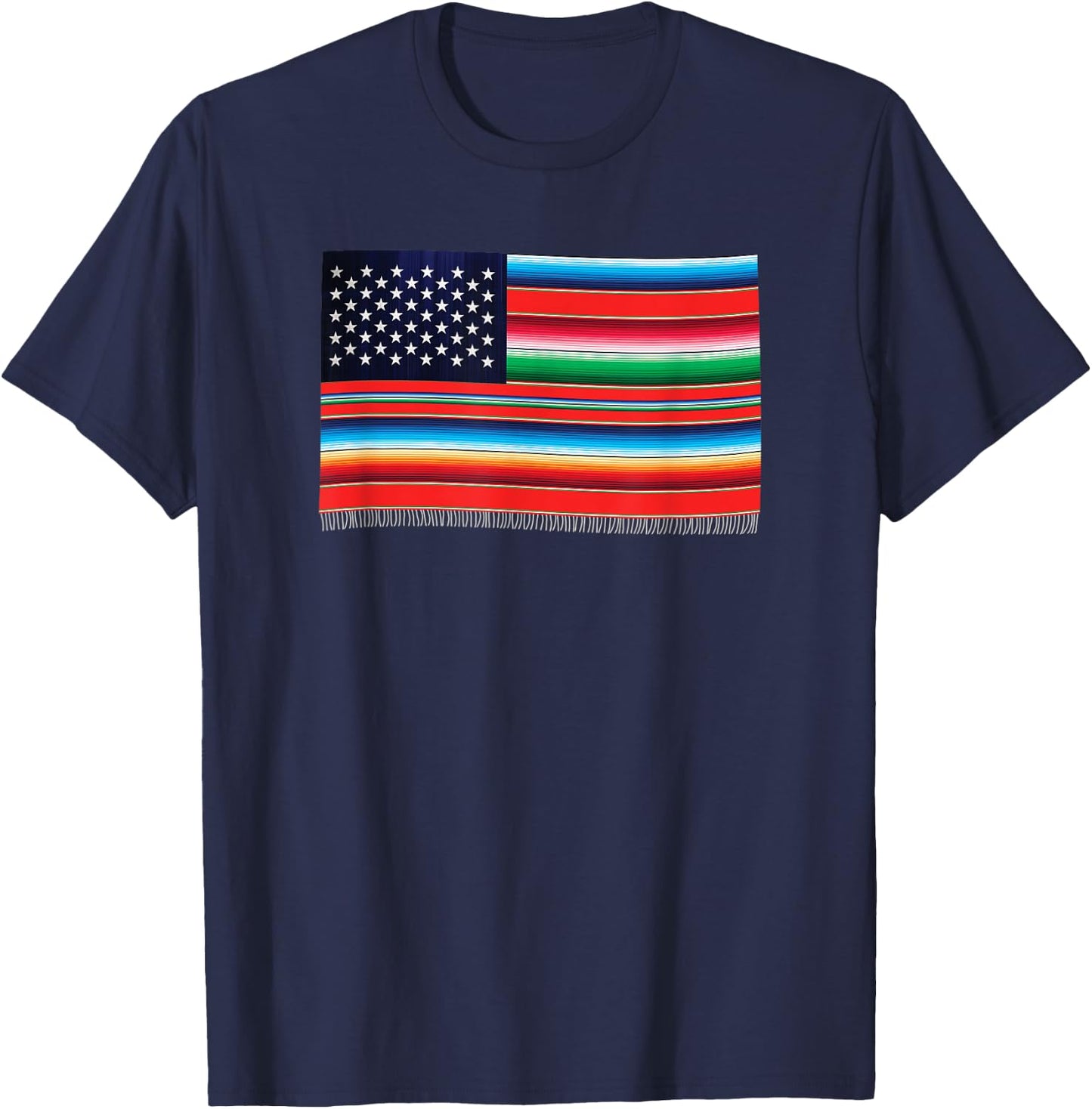 American Serape Blanket Striped Flag T-Shirt - T-Shirt | Navy