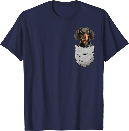 Dachshund Cap Dachshund Chest Bag Pocket Dog Owners T-Shirt - T-Shirt | Navy