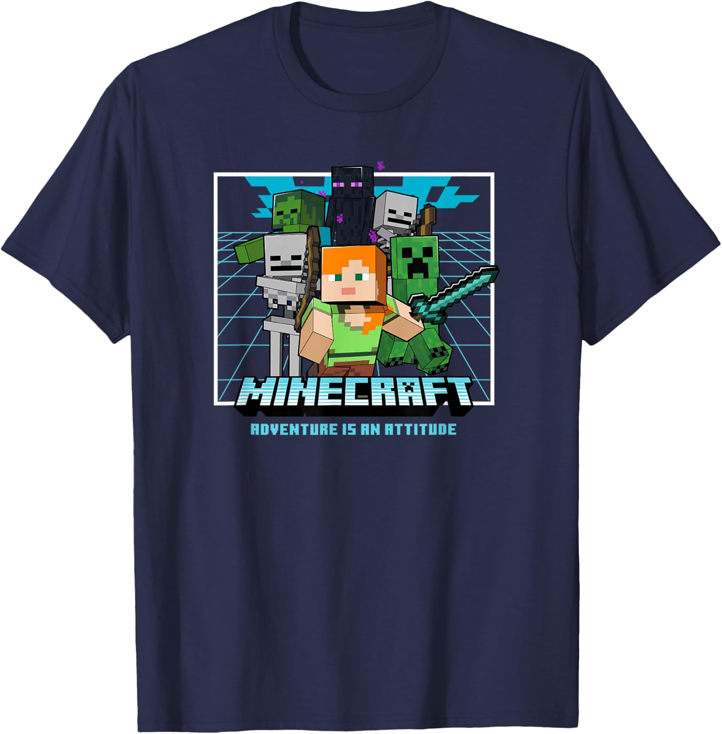 Minecraft Group Shot Action Pose Adventure T-Shirt - T-Shirt | Navy