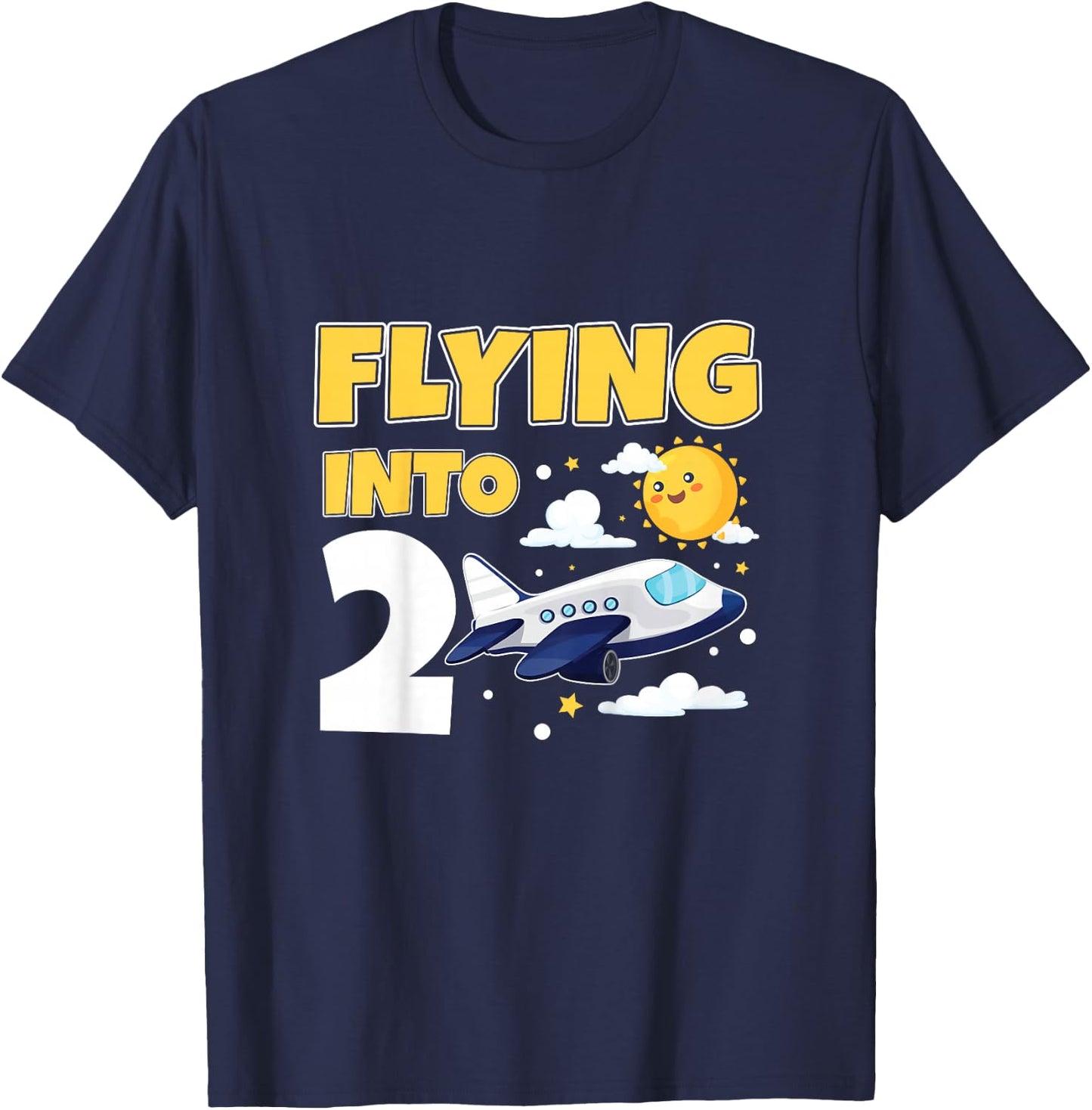 Flying Into 2 Airplane Pilot 2 Year Old 2nd Birthday T-Shirt - T-Shirt | Navy