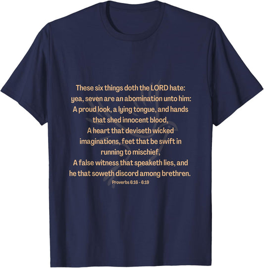 Bible Verse Proverbs 6:16 - 6:19 T-Shirt - T-Shirt | Navy